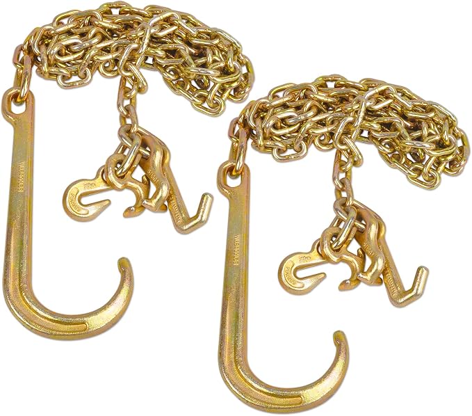 5/16" Grade 70 V-Type Transport Tow Chain 10 Ft w/J-Hooks Long Shank Legs for Flatbed Truck Tie Trailer Tractor Car Wrecker Tow Chain,3700 Lbs Working Load Limit,G70 Steel Towing Chain Bridle