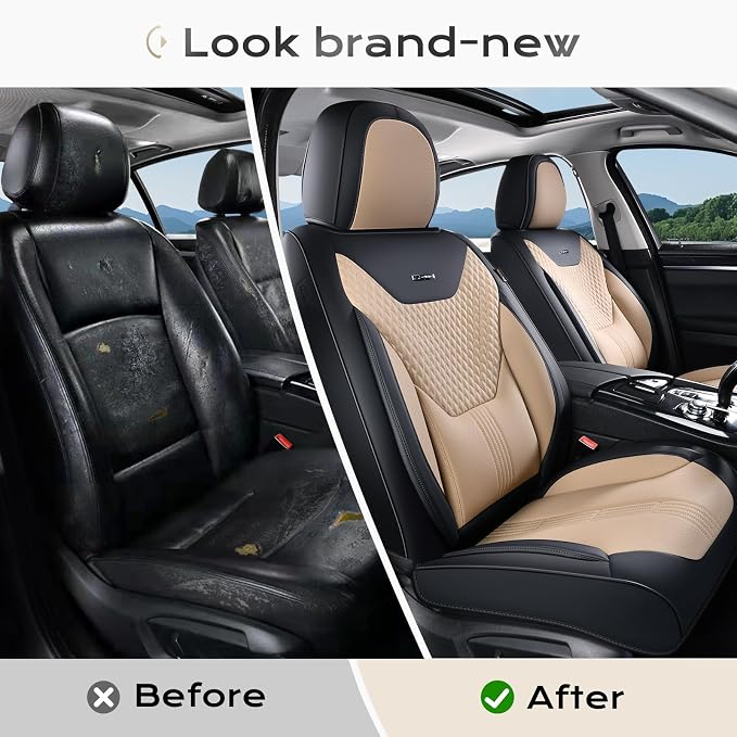 Coverado Car Seat Covers with Lumbar Support, Front Covers for Cars, Universal Automotive Seat Cover, Waterproof, Leather Car Seat Cushion, Interior Seat Protectors for Most Cars