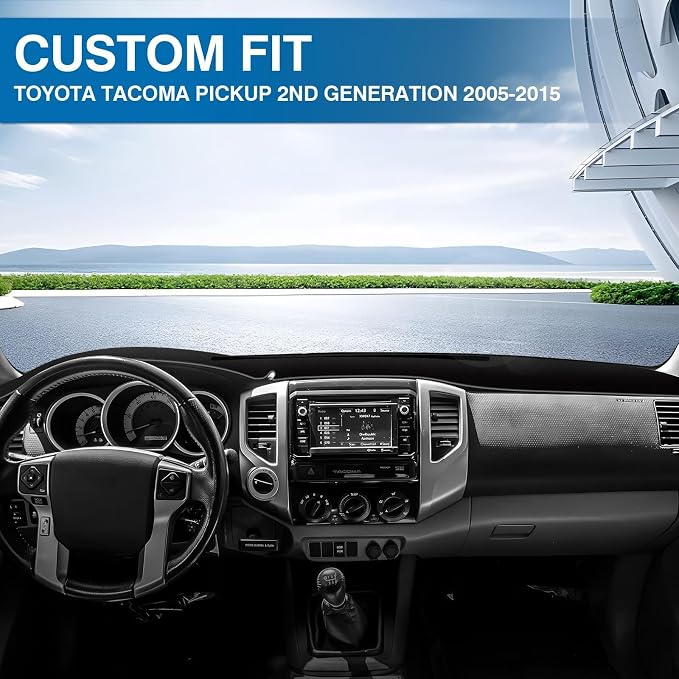KUST Black Dash Cover for Toyota Tacoma 2005-2015 Pickup Non-Slip Dashboard Cover Polyester Center Console Dash Cover Interior Accessories for Tacoma Windshield Sunshade No Glare