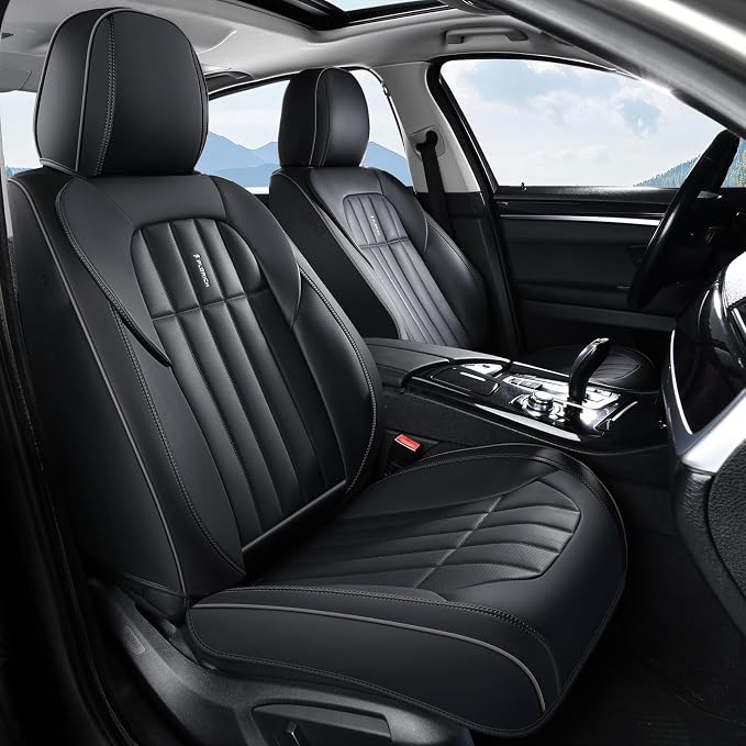 FLORICH Front Car Seat Covers, Leather Seat Covers for Cars, Waterproof Car Seat Protectors 2 Pack, Front Seat Covers for Cars, Automotive Seat Covers Protector Fit for Most Cars SUV Truck - Black