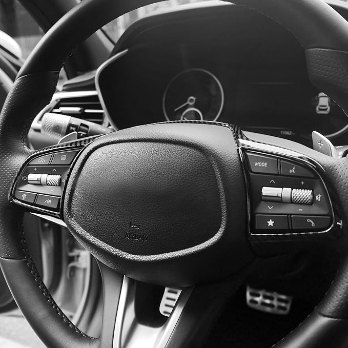 Carbon Fiber Style Steering Wheel Button Panel Cover Interior Steering Handle Button Frame Protective Sticker Compatible with Genesis G70 2019-2025 Accessories