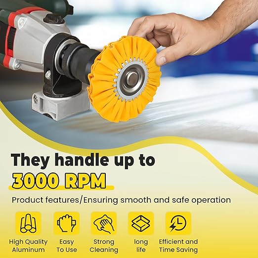 8" Airway Buffing Wheel, 4 Pcs Wheel Polishing Kit in Diameter 5/8" in Arbor Hole, Aluminum Polishing kit Used On Angle Grinder for Metal, Car, Wood