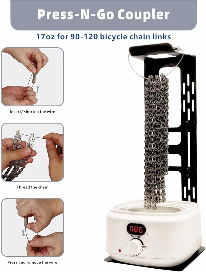 Bicycle Chain Wax Melting Pot, Waxing Melter with Precise Temperature Control, 17oz for 90-120 Links Bike Chain, Quick Melting and Bicycle Chain Cooling Hanger Stand