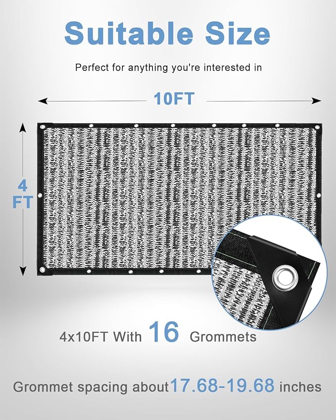 vensovo 70% Aluminum Shade Cloth - Reflective Aluminium Shade Netting Sun Shade Cover with Grommets for Cars, Dogs, Outdoor, RV, Patio (4x10FT)