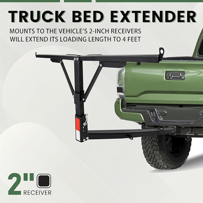 ECOTRIC Truck Bed Extender Design Foldable Pickup Truck Bed Extension 400lb Capacity for Heavy Duty Lumber Ladder Canoe Boat Kayak Long Pipes - Powder Coated Steel