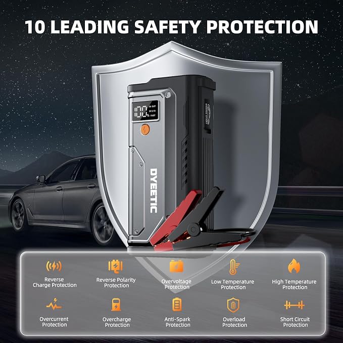 7000A Jump Starter, 12V Car Battery Booster Pack(All Gas/12.0L Diesel)，Car Starter Smart Jumper Cables with USB Fast Charging Power Bank, 800LM Flashlight