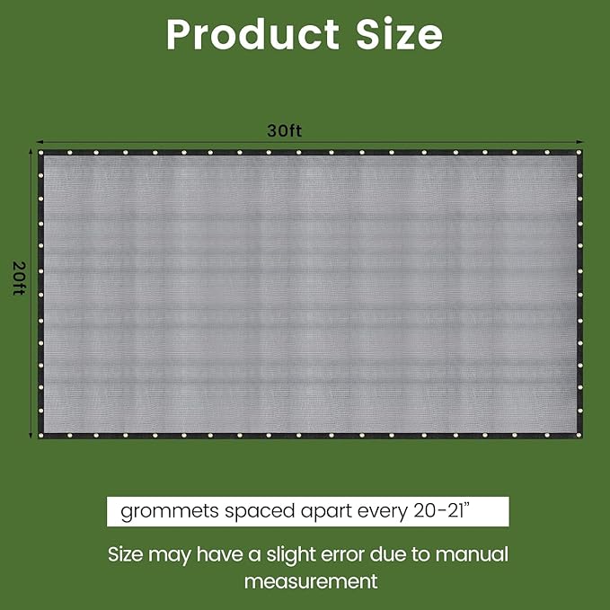 [Windscreensupplyco] 60-70% 20 FT X 30 FT Mesh Tarp/Shade Cloth 9-Needle Knitted Heavy Duty Black with Grommets for Green House, Garden, pergola, Pools, Dump Truck