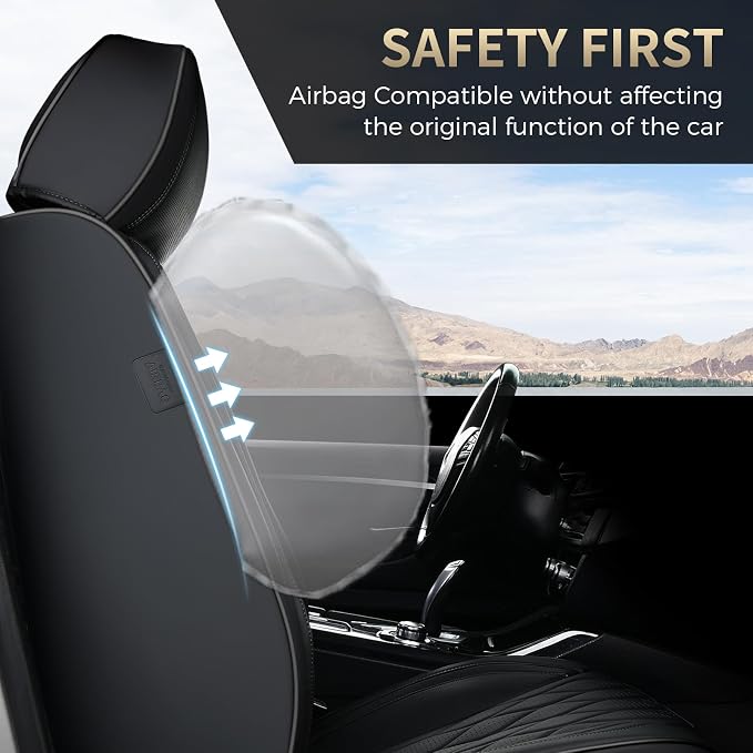 FLORICH Leather Seat Covers Full Set with Lumbar Support Black Car Seat Cover Waterproof Car Seat Cushion 5 Seats Full Coverage Seat Protector Universal Fit for Most Cars Sedans Trucks SUV, Black