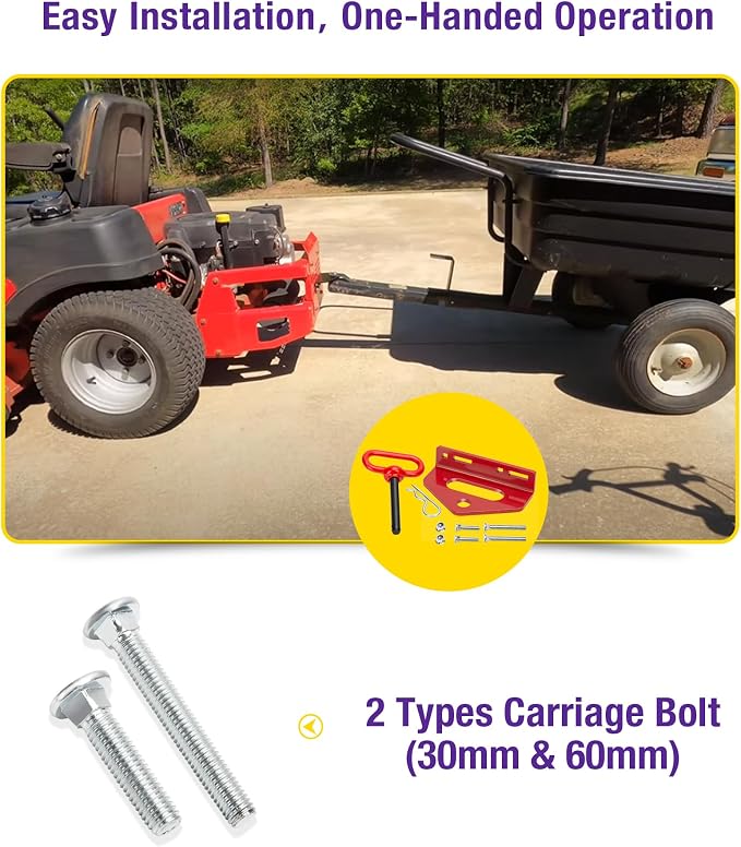 Zero Turn Trailer Hitch With Hitch Pin, 1/4"(6mm) Thick Heavy Duty Steel Universal Lawn Mower Towing Hitch Kit With Pin, Versatile Chain Slot Rugged Hitch Included Carriage Bolt & R Clip Red & Red