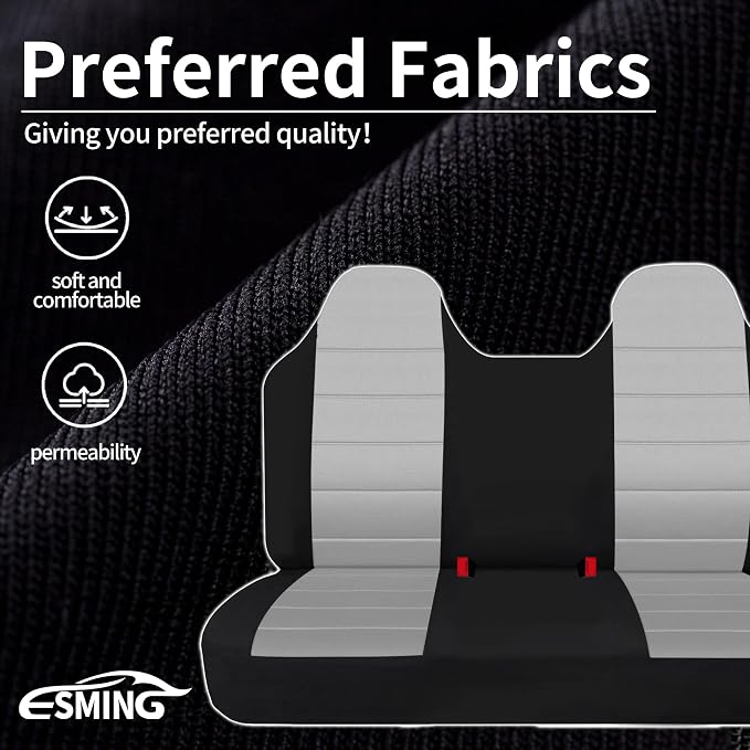 ESMING Front Bench Seat Cover with Molded Headrests for Ford F150 F250 F350 1992 1993 1994 1995 1996 1997 1998 Heavy-Duty Oxford Fabric No Center Armrest Washable Truck Seat Protector - Gray