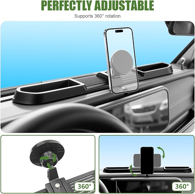 Magnetic Phone Mount Holder for 2024 2025 Jeep Wrangler JL JLU & Gladiator JT Magnet Dash Cell Phone Cradles Adjustable Phone Stand Accessories for 2024+ Jeep JL/JT(Not for 4XE/JK)