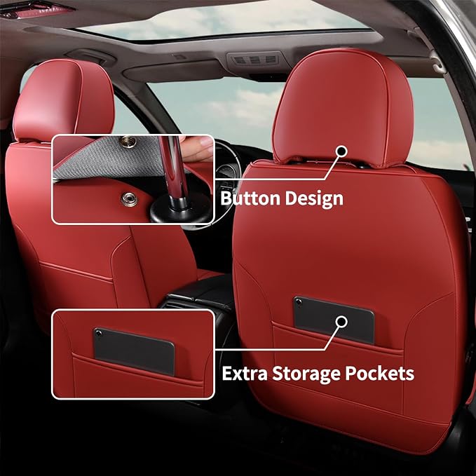 FLORICH Automotive Seat Cover Leather Seat Covers Full Set Front Seat Cover and Back Seat Cover 5 Seats Waterproof Car Seat Cushion Universal Fit for Most Cars Trucks SUV, Red