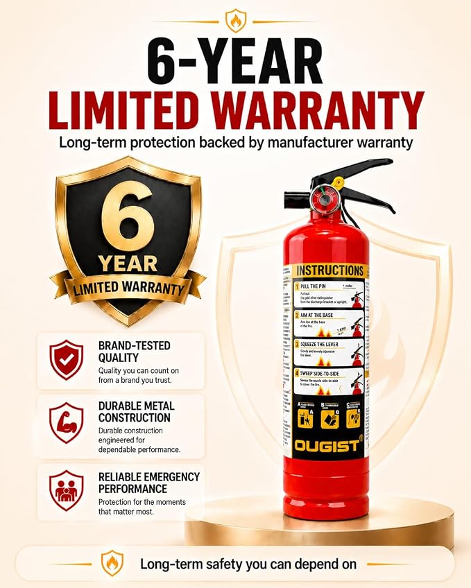 Ougist ABC Fire Extinguisher for Home, 2.5lb Small Fire Extinguisher for Kitchen & Garage, Vehicle Fire Extinguisher for Truck, Car and Boat, Professional Safety Grade, Red