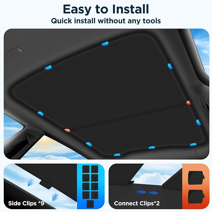 2026 Upgraded for Tesla New Model Y Juniper 2025 2026 Sunshade Roof [No Sag,Ice-Crystal Cooling Coatings] Heat Insulation Glass Roof Sun Shade for Tesla Model Y Accessories 2025 2026 Black