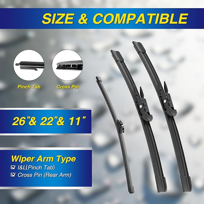 5 PLUS® Silicone Windshield Wipers Replacement for 2011-2024 Ford Explorer Wiper Blades(Set of 3),Automotive Replacement Windshield Wiper Blades For My Car-26"/22"/11"