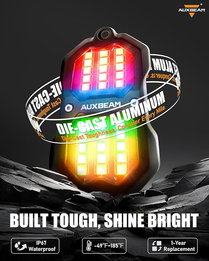 Auxbeam 8 Pods Chasing Color RGB LED Rock Lights, Bluetooth APP&Remote Control, Wheel Well Lights w/Brake Mode, Music&Voice Sync Underglow for Trucks Offroads RVs Boats Waterproof, 2-Year Warranty