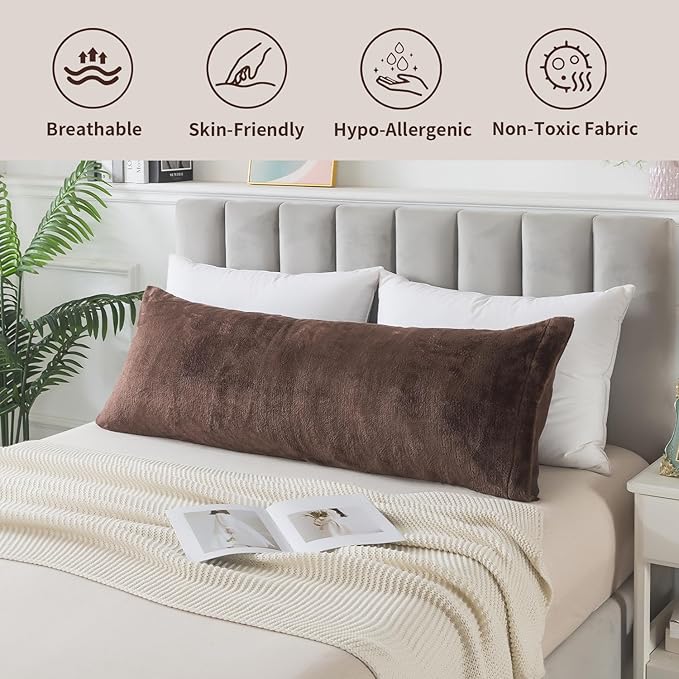 WhatsBedding Memory Foam Body Pillow with Plush Fuzzy Cover, Full Body Pillow for Adults, Long Pillow for Sleeping, Soft Pillow Fluffy Supportive