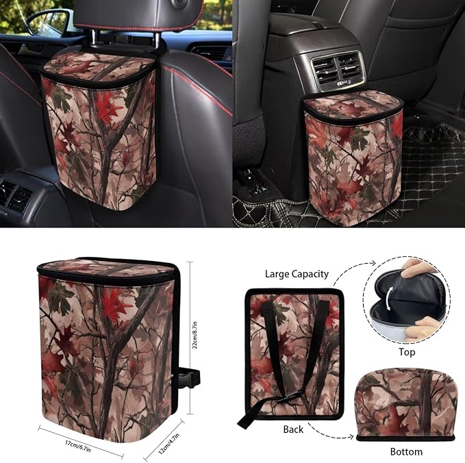Pink Auto Interior Accessories Camo Tree Car Seat Covers with Auto Steering Wheel Cover Seat Belt Covers Car Trash Can View Mirror Cover Coaster Keychains