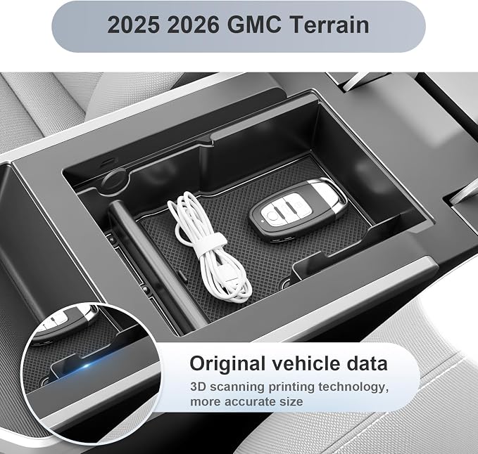 SKTU for 2025 2026 2027 GMC Terrain Center Console Organizer for 2025 2026 2027 GMC Terrain Console Tray [Large Capacity] GMC Terrain 2025 2026 2027 Accessories ABS Console Organizer-Durable