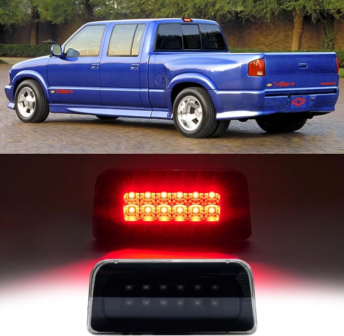 Third 3rd Brake Light LED for 1994-2003 Chevy S10/GMC Sonoma Standard/Regular/Crew Cab, High Mount Rear Brake Lights Assembly, Waterproof Center Cab Lamp Stop Light (Not for Extended Cab)