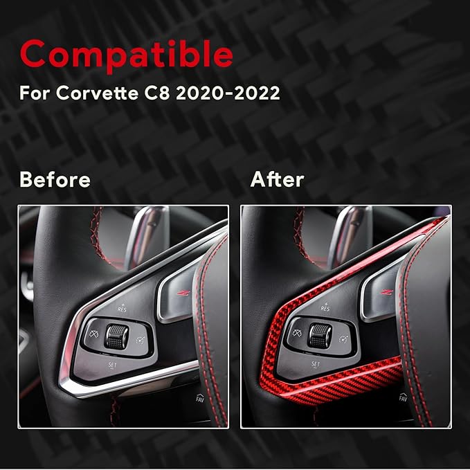 Hard Carbon Fiber, for Corvette C8 2020 2021 2022 2023 Accessories, Steering Wheel Button Frame Cover, 2Pcs Car Steering Wheel Panel Protection Frame Molding Sticker
