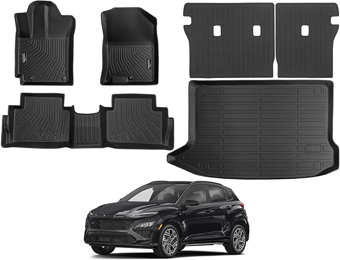 Tongama-Floor Mats for 2018-2023 Hyundai Kona(No Electric Model), All Weather TPE Floor Liners and Trunk Mat and Backrest Mats Protectors for Hyundai Kona Interior Waterproof Accessories