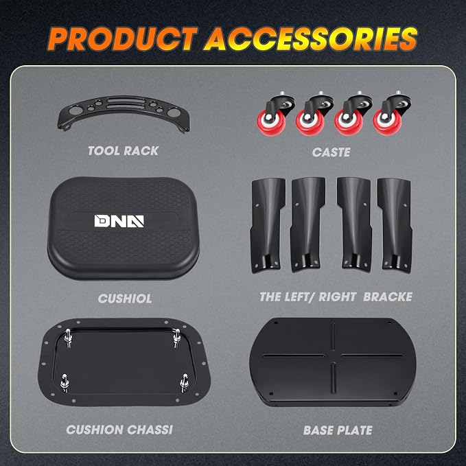 DNA Motoring TOOLS-00252 Removable Rolling Garage Stool with Seat Cushion & Tool Tray Plate,300lbs Max Weight Capacity