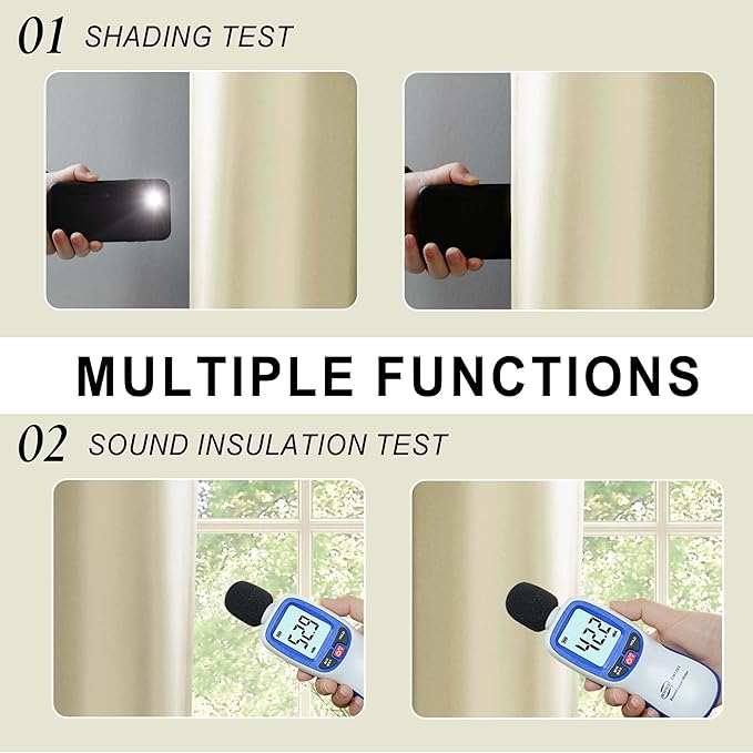 XWZO Total Blackout Curtains 72 Inches Long - Double Layer Full Light Blocking & Energy Efficiency Grommet Window Panels with Tiebacks for Bedroom/Living Room, Beige, W52 x L72, Set of 2