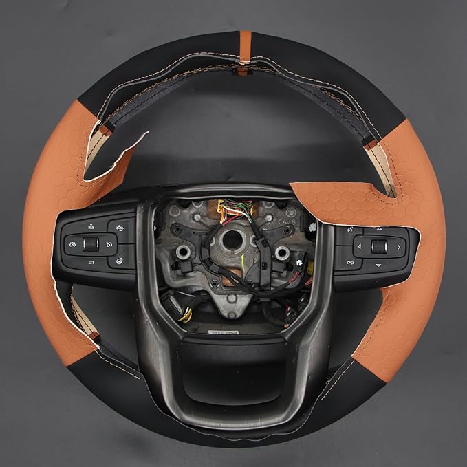 MEWANT DIY Stitching Car Steering Wheel Protector Wrap Cover for GMC Sierra 1500 2019-2023 / Sierra 1500 Limited 2022 / Sierra 2500 2020-2024 / Sierra 3500 2020-2024 / Yukon (XL) 2021-2023 Accessories