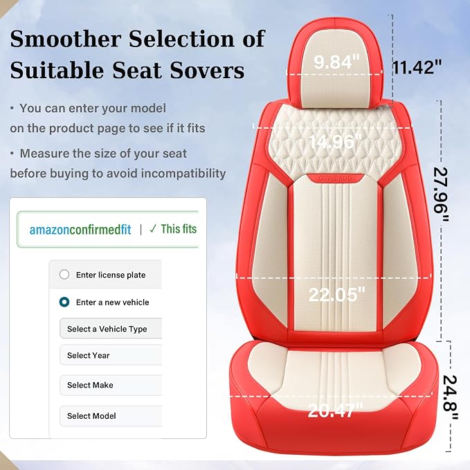 Coverado Seat Covers Full Set, Leather Car Seat Cover, Waterproof Car Seat Protector, Automotive Seat Covers Car Seat Cushion Universal Fit for Most Cars, Red&White