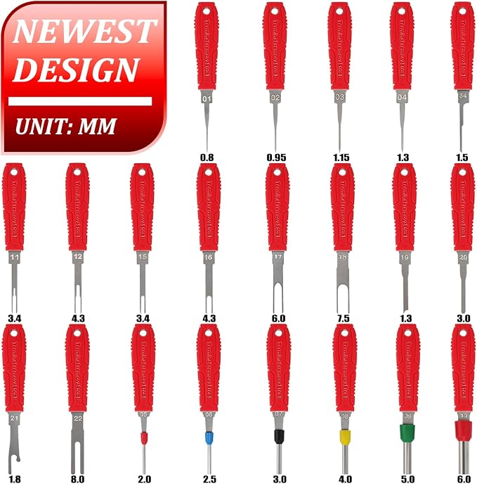 Terminal Removal Tool Kit - 21pcs Electrical Pin Removal Tools Automotive Depinning Tool Kit with Blow-Molded Case for Most Connector, Red
