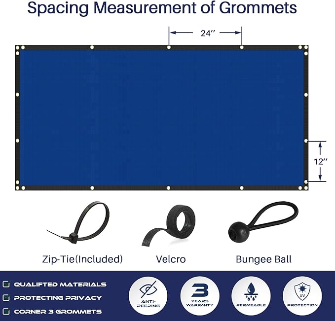 Windscreen4less Privacy Fence Screen Heavy Duty Windscreen Fencing Mesh Fabric Shade Net Cover with Brass Grommtes for Outdoor Wall Garden Yard Pool Deck, 8'x205' Blue