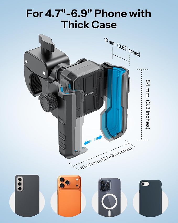 OMOTON BK01 Anti-Vibration Phone Mount, Quick Lock Shockproof Bike & Motorcycle Phone Holder, Fits iPhone & Android for Riders on E-Bike, Stroller, Scooter, Fits Handlebars & Rearview Mirror, Blue