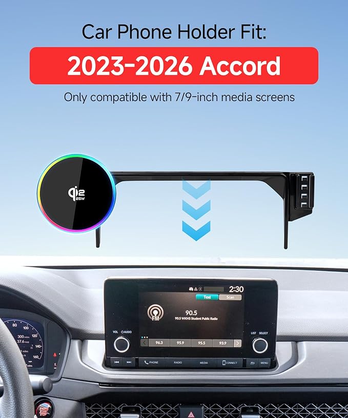 Qi2.2 Max 25W Fast Wireless Car Charger Phone Holder for 2023-2026 Honda Accord 7/9-Inch Screen, Magnetic Phone Mount Compatible with MagSafe