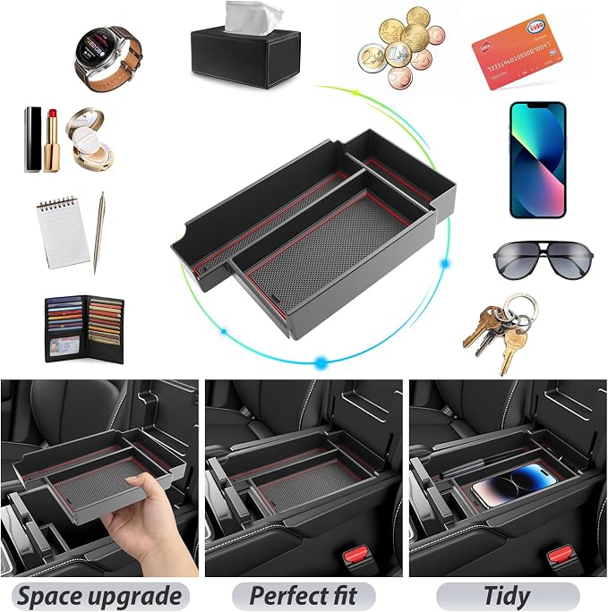 SKTU 2026 Pathfinder Center Console Organizer for 2026+ Nissan Pathfinder (SV/SL/Rock Creek/Platinum) Console Tray Nissan Pathfinder 2026 Accessories ABS Insert Armrest Storage Box (Red)