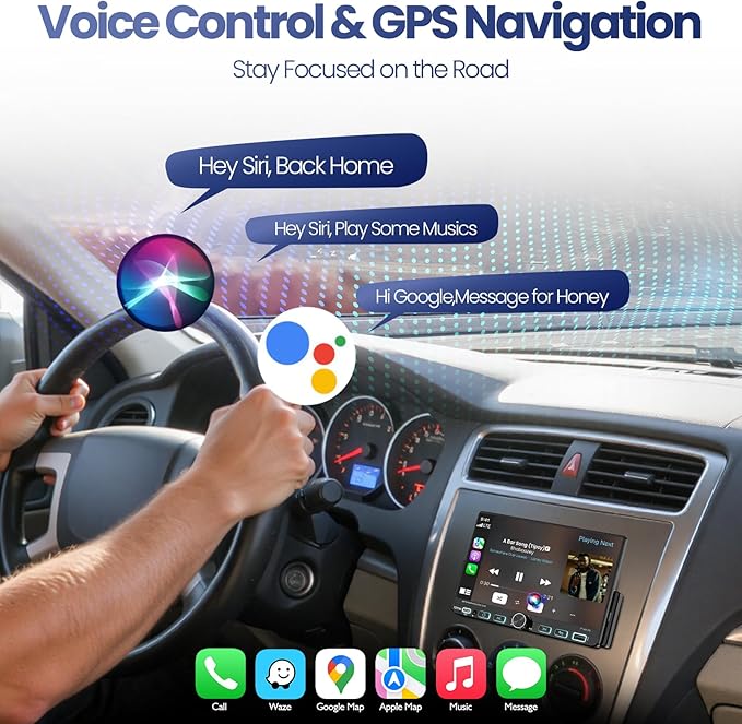 7“Single Din Radio with Apple CarPlay & Android Auto, UHD Single Din Touchscreen Car Radio, Car Stereo with 1080P Backup Camera, Mirror Link, Bluetooth 5.3, GPS, AM&FM, Fast Charging, EQ, SWC