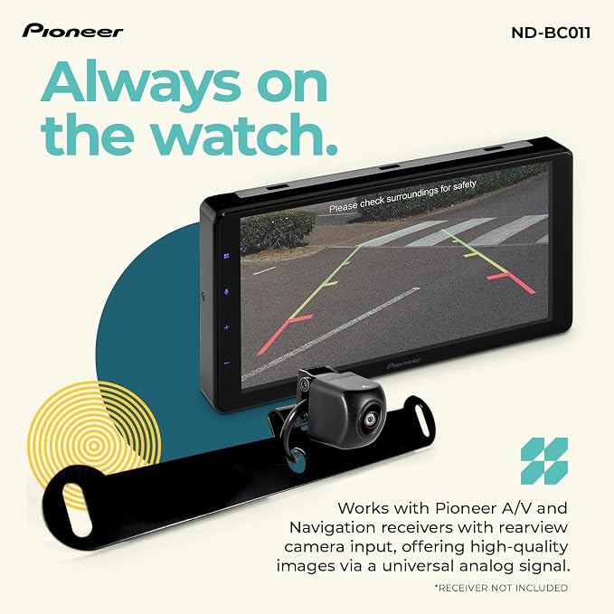 Pioneer ND-BC011 Rear View Backup Camera – NTSC Universal Camera with Selectable Front View, 155° Wide Angle, Night Vision, High Res, License Plate Mount – Compatible with Pioneer in-Dash Receivers