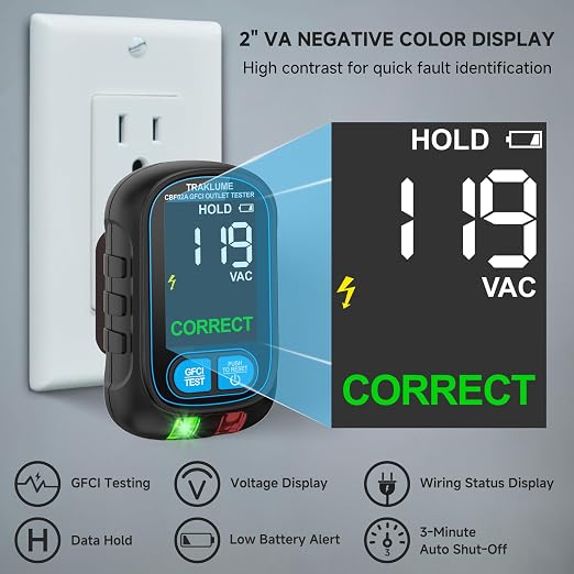 Circuit Breaker Finder Tool with Electrical GFCI Outlet Tester, Electrical Circuit Tracer Kit with LCD Display, Including 3-2 Prong Grounding Adapter, Light Socket Adapter, Clip Adapter, Carrying Case
