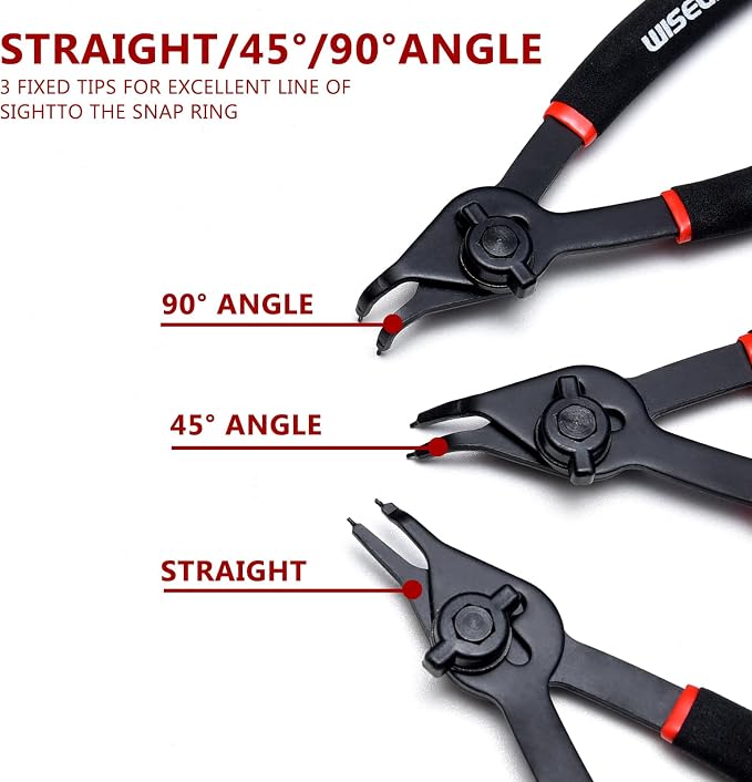WISEUP 12 Pcs Snap Ring Pliers Set, Heavy Duty Internal/External Circlip Pliers Kit tool, Straight/Bent Jaw Tips with Storage Case for C-Clip Ring Remover