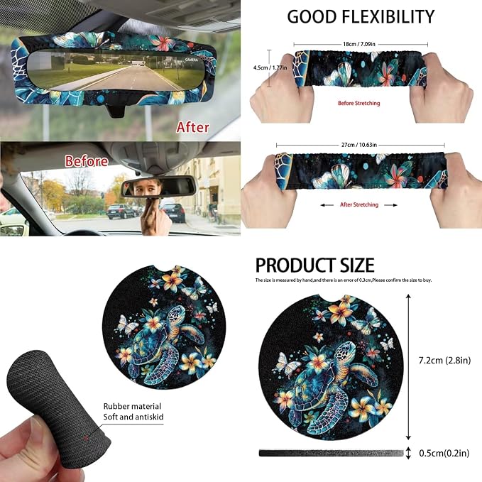 Blue Turtle 15 PCS Car Accessories Auto Seat Covers Set with Steering Wheel Cover, Seatbelt Pads, Trash Can, Rearview Mirror Cover, Coasters, Keychain for SUV Trunk Sedan
