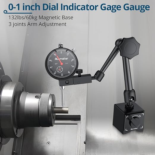 Dial Indicator Magnetic Base Set (132lbs/60kg Tensile Force) 0-1 Inch Precision Gauge for Machining,Lathe Alignment & Metalworking Dial Indicator Gage Gauge for 3D Printer Lathe Workshop