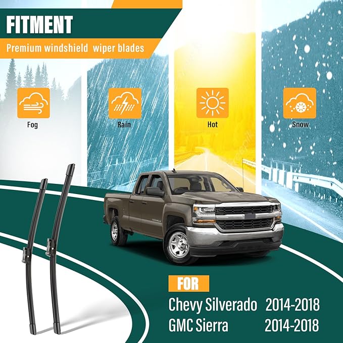 Windshield Wiper Blades Replacement for Chevy Silverado 1500 2500 HD 3500 HD 2014-2018, GMC Sierra 1500 2500 HD 3500 HD 2014-2018,Original Equipment Replacement Wiper Blade Set - 22"+ 22"
