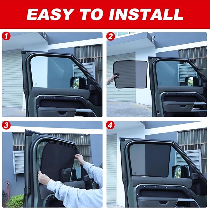 Window Shade Compatible with 2020-2025 L@nd Rover Defender 110, Breathable Mesh Side Window Screens Shade Cover for Baby, UV Rays Protection Sun Shade Blocker (Front Side Windows 2Pcs)