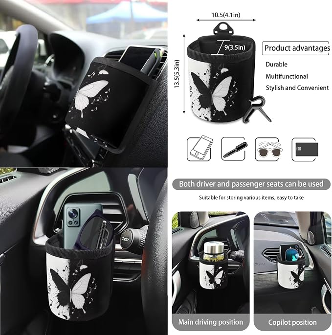 Butterfly Print Car Seat Covers Full Set with Accessories Music Note Print Car Front and Rear Seat Covers Steering Wheel Cover Safety Belt Pads Inside Rearview Mirror Cover