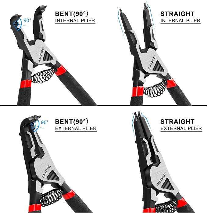 HAUTMEC 11Inch Long Reach Pliers Set Bundle with 7Inch Snap Ring Pliers Set