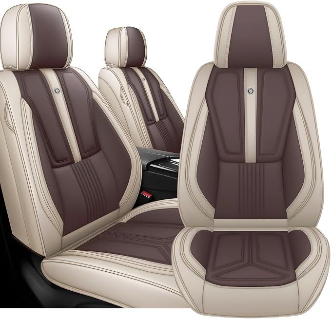 Arazi Car Seat Covers for 90% of Mercedes-Benz, 360° Full Wrap Original Seat Cover, Waterproof Nappa Leather Seat Covers with Big Space Storage Pocket Seat Protector（2 Seats Standard, Beige&Brown）