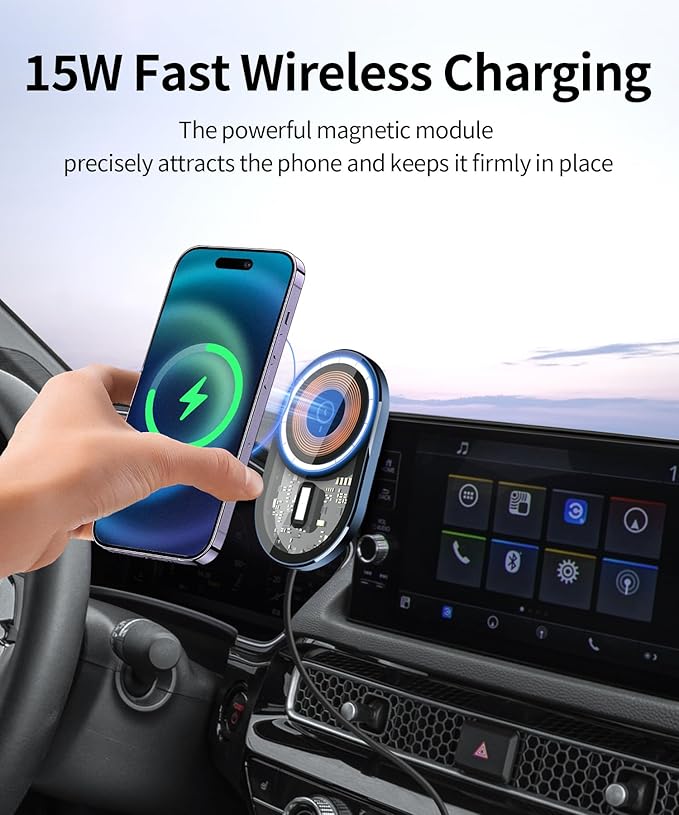 Wireless Charging car Phone Holder for 2022-2025 Honda Civic/2025 Civic Hybrid/2023-2025 Civic Type R Accessories 7/9 inch Screen Fixed Clip,car Phone Mount Compatible with MagSafe