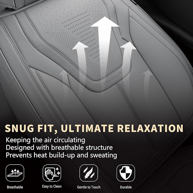 FLORICH Car Seat Cover Full Set, Automotive Seat Covers, Luxury Waterproof Leather Car Seat Protectors, Car Seat Cushions Universal Fit for Most Sedans SUVs Trucks - Grey