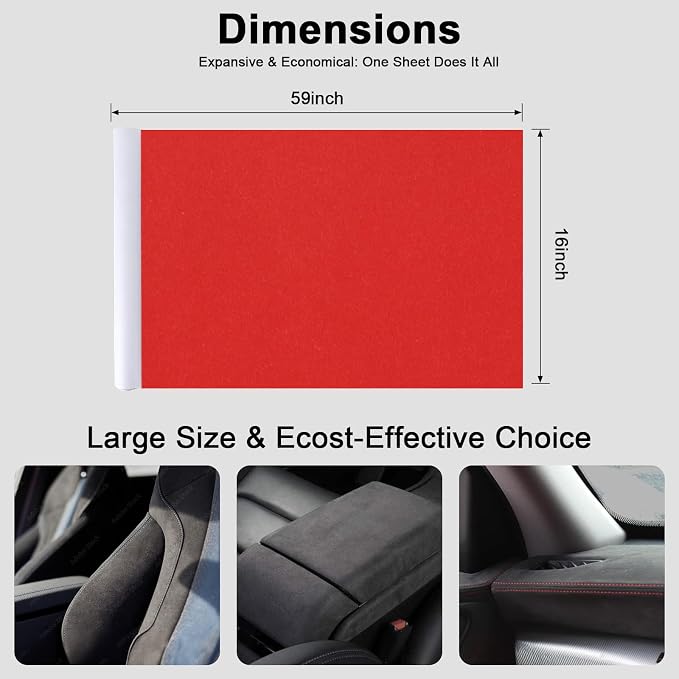Premium Red Suede Fabric Wrap - 16x59 inch Suede Wrap for Car Interior - Self-Adhesive Microfiber and Synthetic Leather, Stretchable Interior Film for Car and Home Decor