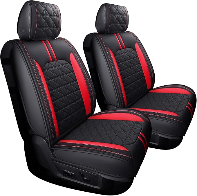 YIERTAI Seat Covers for Dodge RAM Custom Fit 2009-2025 2026 1500/2500/3500HD Big Long Horn Rebel Laramie Tradesman Crew Double Cab Quad Cab Truck Seat Protectors(2 PCS Front only/Black-Red)